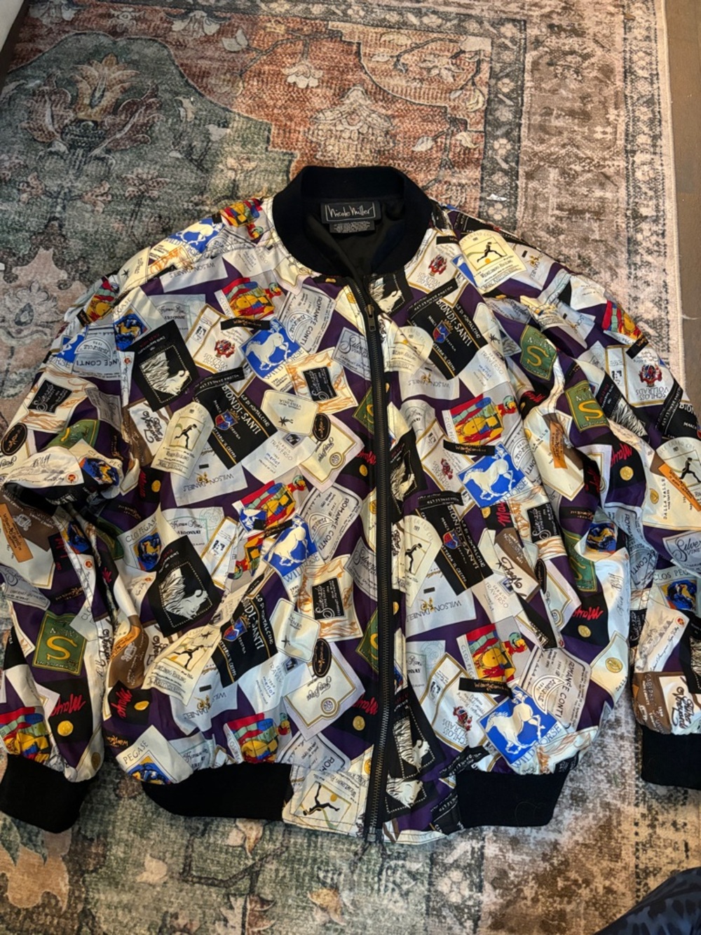 Nicole Miller Purple, Black & White Graphic Bomber Jacket